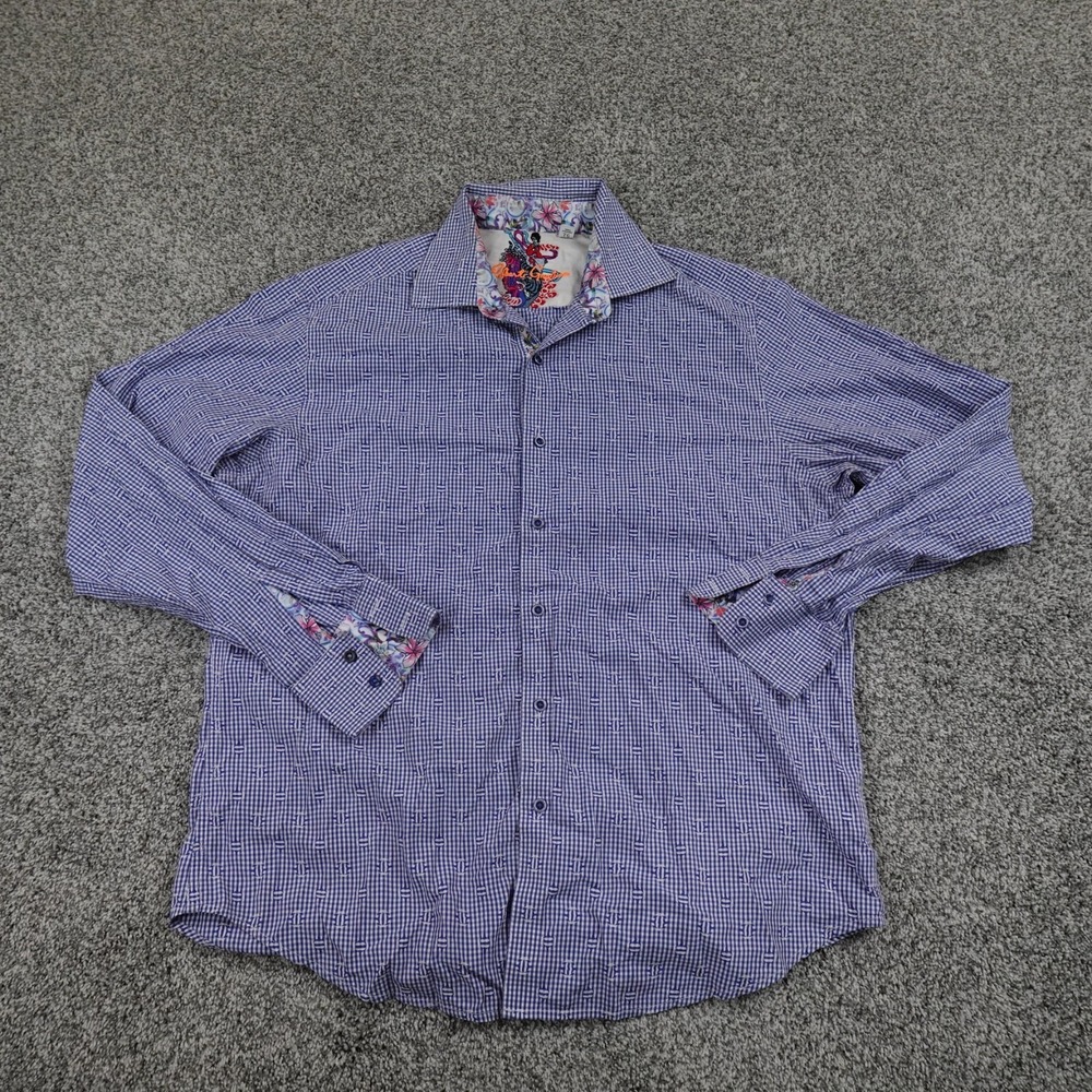 Robert Graham Shirt Mens XL Blue Hawaiian Floral Flip Cuff Long Sleeve Button Up